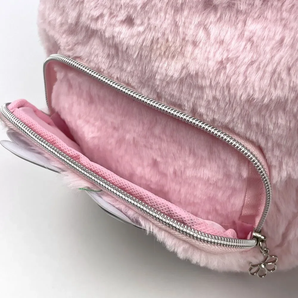 Disney Minnie Mouse Faux Fur Mini Backpack Pink Fuzzy Sequin Bag EUC